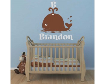 Personalized Name Decal With Whale-Nursery Wall Decor Vinyl Wall Decal Whale Decal Baby Shower Gift